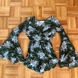 Olive green bell sleeve romper